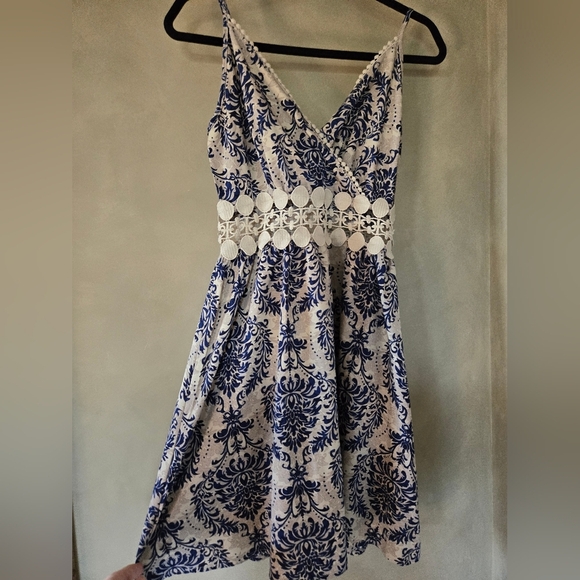 SHEIN | Blue and Cream Lace Midi Dress, Size M (Made Small) - Picture 2 of 7